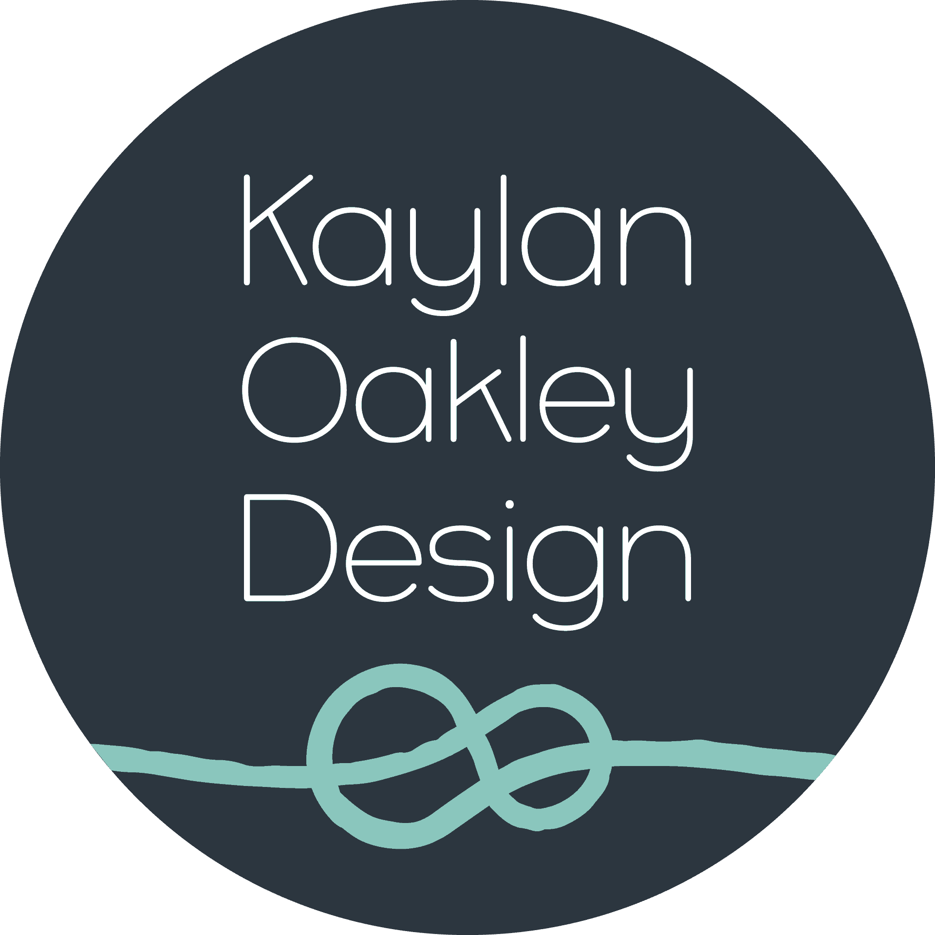 kaylan-oakley-badge-2-full-color-rgb-1920px-w-144ppi Logo for Kaylan Oakley Design featuring white text on a dark background with a turquoise intertwined line at the bottom.