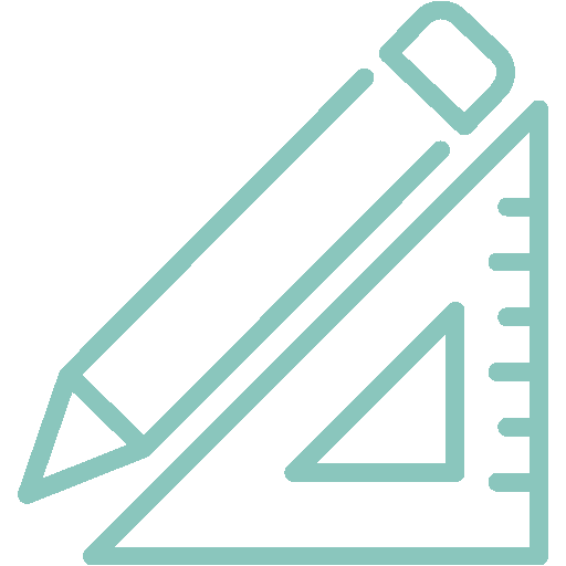 Icon depicting a pencil, ruler, and triangle, representing design or drafting tools.